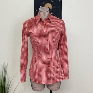 Centro X Centro Button-Up Plaid Shirt Blouse Long Sleeve Size M Red/White